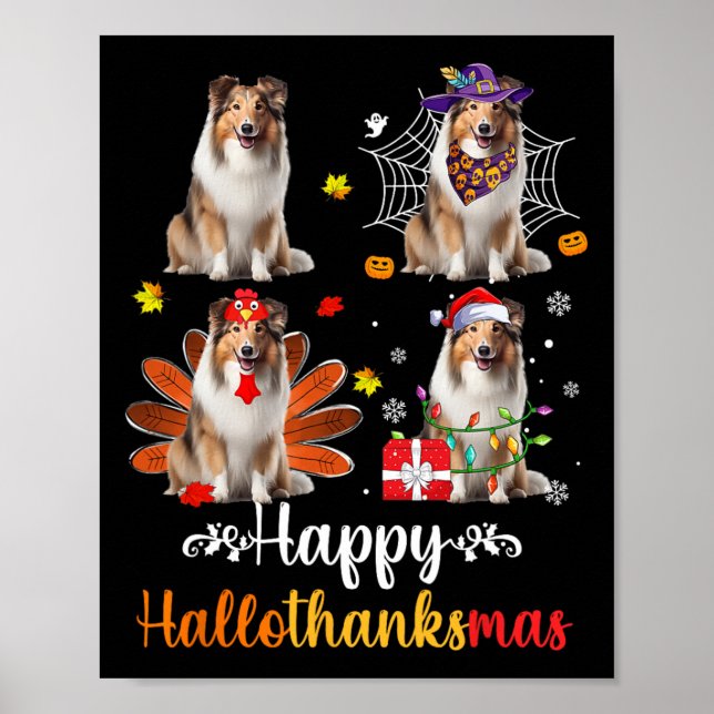 Poster Shetland Sheepdog Halloween Hallot Feliz (Frente)