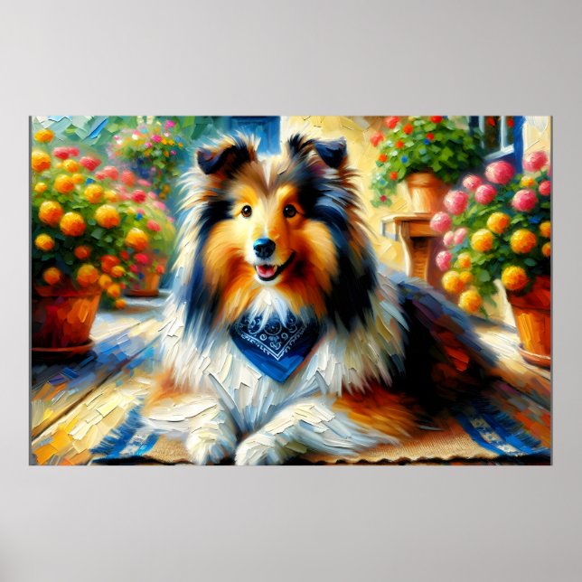 Poster Shetland Sheepdog na cena do Jardim de Algodão (Frente)