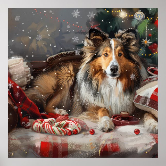 Poster Shetland Sheepdog Natal Festivo (Frente)