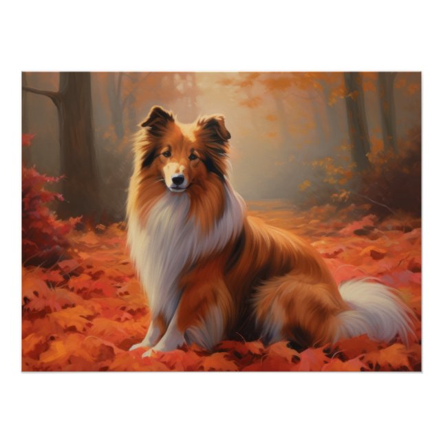 Póster Shetland Sheepdog no outono deixa cair inspiração (Frente)