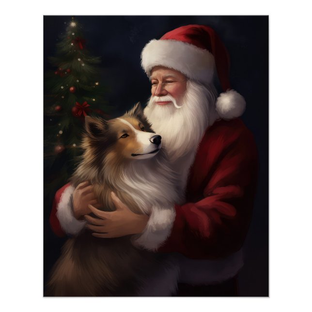 Póster Shetland Sheepdog Papai Noel Natal Festivo (Frente)
