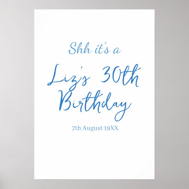 Poster shh é um aniversário de 30 anos nome data azul sim (Frente)