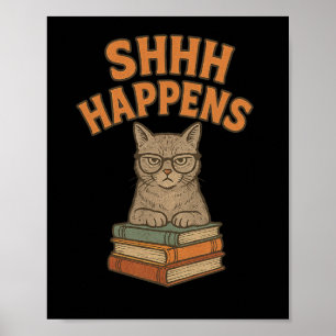 Poster Shhh Acontece Biblioteca de Livros de Gatos Biblio
