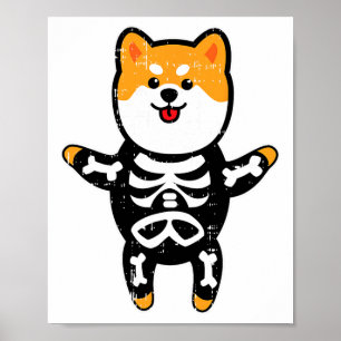 Poster Shi Inu Skeleton Costume Bonito Cachorro Fácil Hal