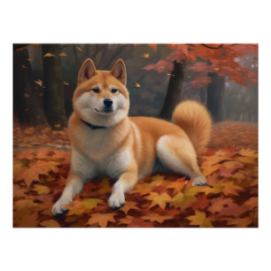 Póster Shib Inu no outono deixa cair inspiração