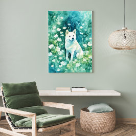 Poster Shiba Branco em Verde A-1