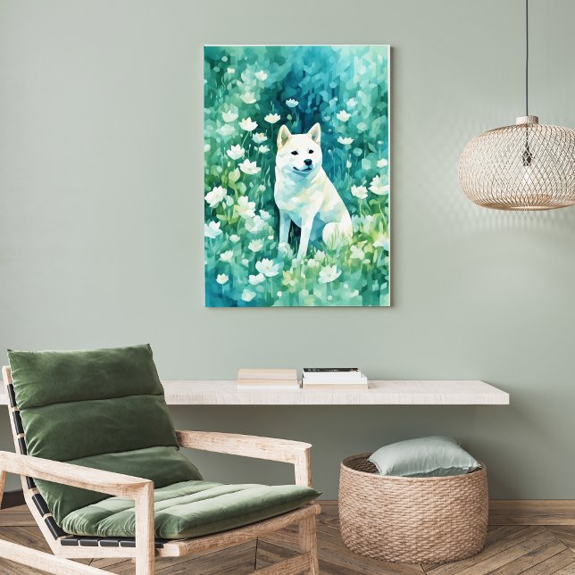Poster Shiba Branco em Verde A-1 (Criador carregado)