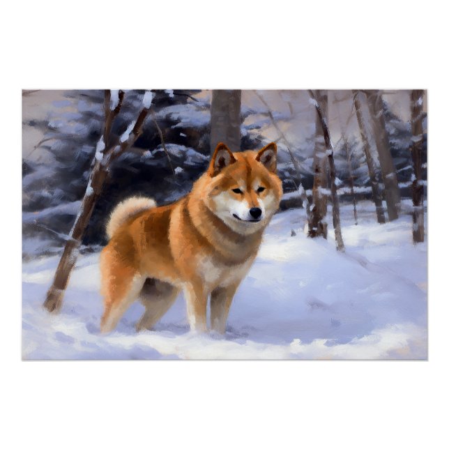 Póster Shiba Inu Deixe-o nevar no Natal (Frente)