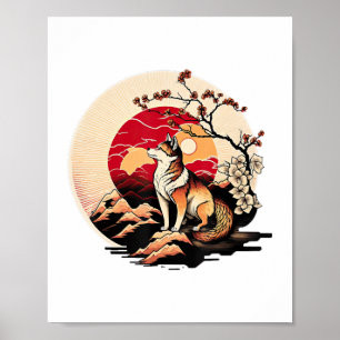 Poster Shiba Inu Dog Sunset Ukiyo e Style