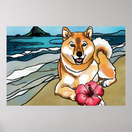 Póster Shiba Inu no Chapéu de Chinaman, Havaí