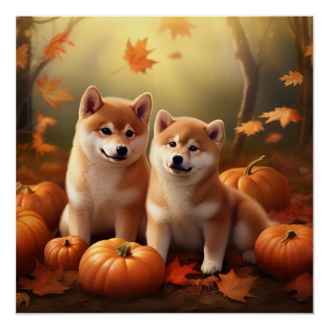Póster Shiba Inu Puppy Autumn Delight Pumpkin (Frente)