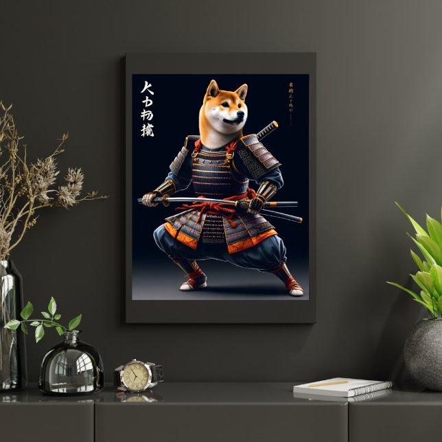 Póster Shiba Inu Retrato Samurai Muro do Guerreiro Japonê (Criador carregado)