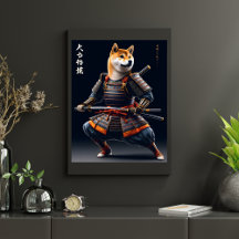 Shiba Inu Retrato Samurai Muro do Guerreiro Japonê