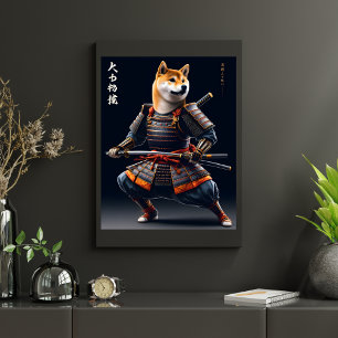 Póster Shiba Inu Retrato Samurai Muro do Guerreiro Japonê