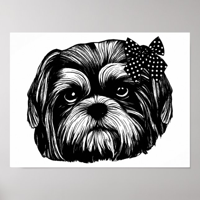 Poster Shih Tzu cão com bolinhas arco Arte Original (Frente)