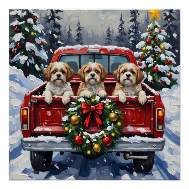 Póster Shih Tzu Christmas Red Truck Holiday (Frente)