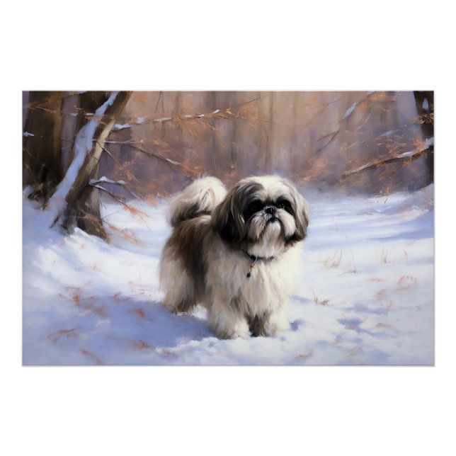 Póster Shih Tzu Deixe Nevar Natal (Frente)