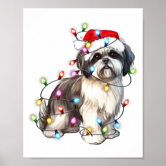 Poster Shih Tzu Dog Christmas Lights Xmas Cute  (Frente)