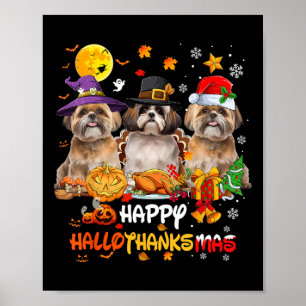 Poster Shih Tzu Dog Feliz Halloween Feliz de Ação de Graç