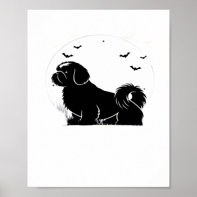 Poster Shih Tzu Dog - Halloween Moon Silhouette Classic T (Frente)