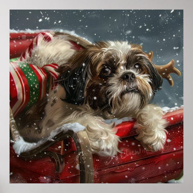 Poster Shih Tzu Dog Natal Festivo (Frente)