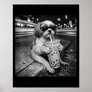 Poster Shih tzu engraçado bebendo café gelado amantes de 