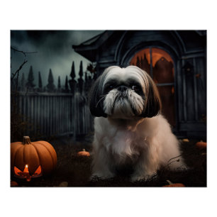 Póster Shih Tzu Halloween Assustador