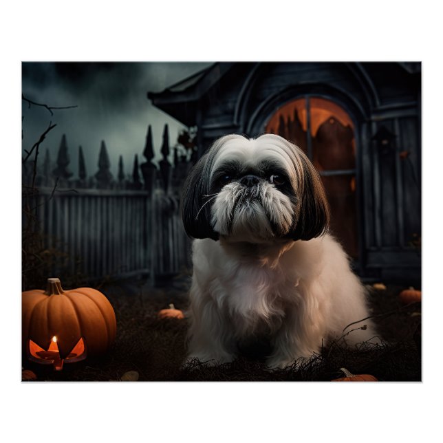 Póster Shih Tzu Halloween Assustador (Frente)