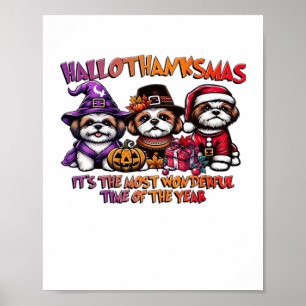 Poster Shih Tzu Halloween Dia de Ação de Graças Clássico