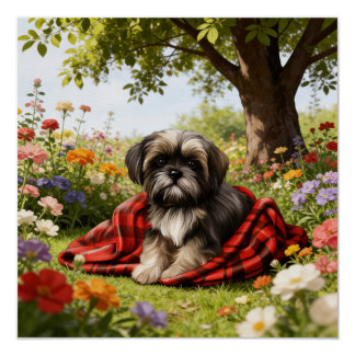 Póster Shih Tzu in the Garden Poster 