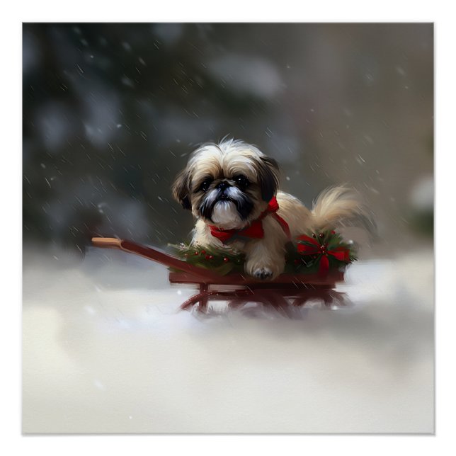 Póster Shih Tzu Natal neve inverno (Frente)