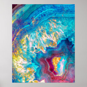Poster Shimmermering Agate Slice Aqua Geode Art Impressã