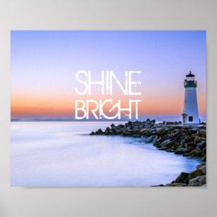 Poster Shine Bright Lighthouse Pastel Sunset Rocky Beach