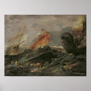 Póster Shipwreck em uma costa rochosa, c.1645-50