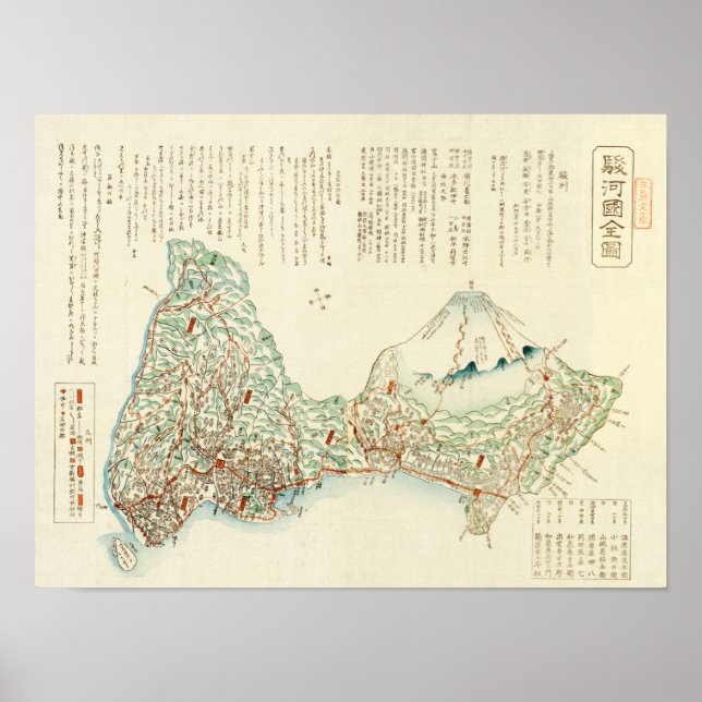 Poster Shizuoka-ken, JapãoMapa Panorâmico (Frente)