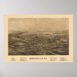 Póster Shortsville, mapa panorâmico de NY - 1892