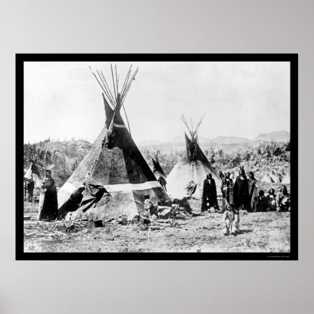 Póster Shoshoni Indian e Skin Tipis 1884 (Frente)