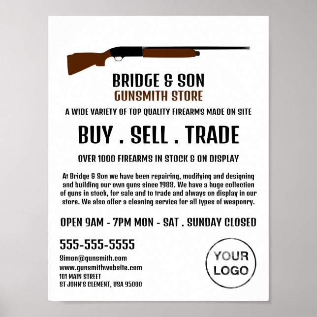 Poster Shotgun Design, Gunsmith, Gunstore Advertising (Frente)