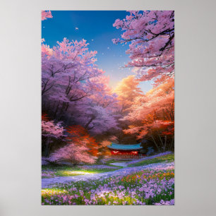 Poster Shrine oculta das árvores Sakura
