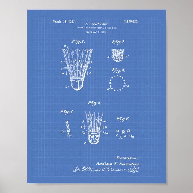 Póster Shuttle For Badminton 1927 Patent Art Blueprint (Frente)