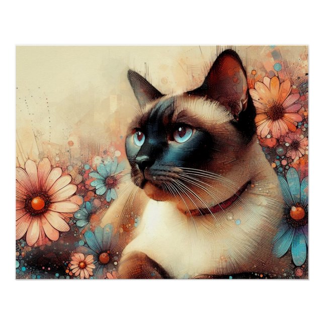 Póster siamese cat and flowers (Frente)