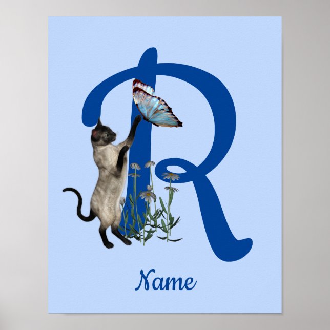 Poster Siamese Cat Butterfly Monograma Nome R Inicial (Frente)