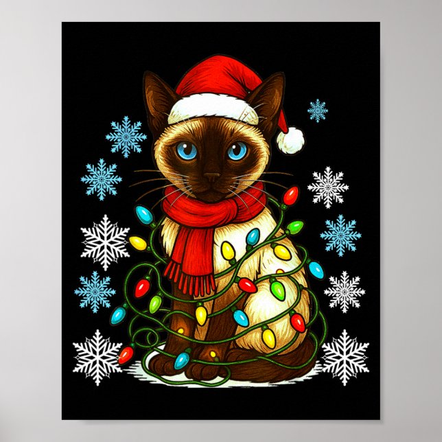 Poster Siamese Cat Cute Cat Lover Cat Xmas Holiday Santa  (Frente)