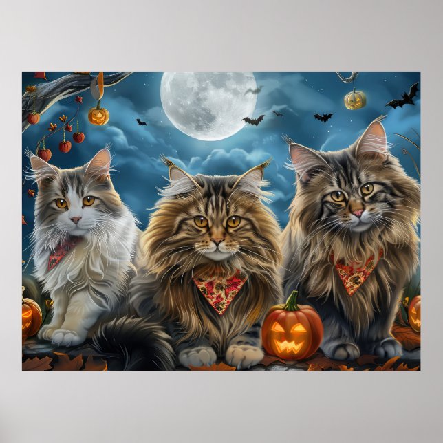 Poster Siberian Cat Halloween Spooky (Frente)