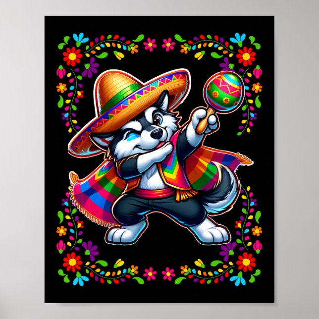 Poster Siberian Husky Cinco De Mayo Pet Lover Engraçado C (Frente)