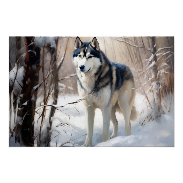 Póster Siberian Husky Deixe-o nevar no Natal (Frente)