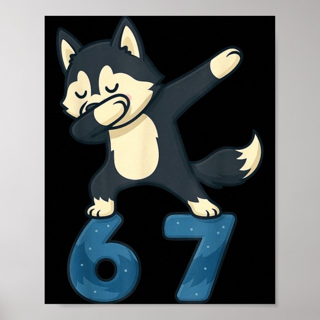 Poster Siberian Husky Dog Dabbing 67 Meme Six Seven Funny (Frente)