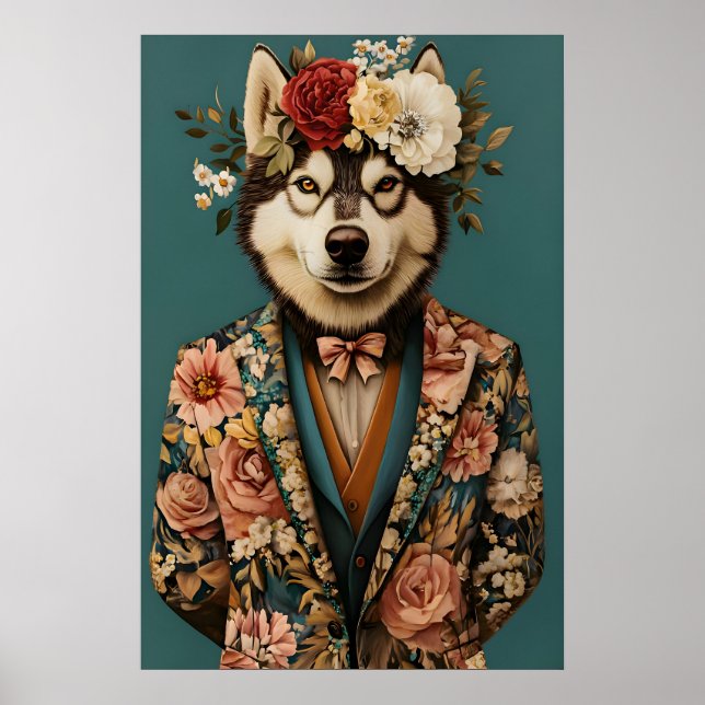 Poster Siberian Husky In Suit Poster, Husky Portrait (Frente)