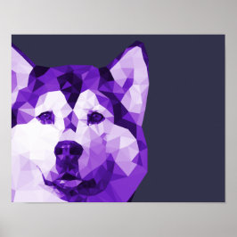 Póster Siberian Husky Low Poly Art em Roxo