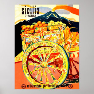 Poster Sicília, Itália, cheio carruagem de frutas, colhei